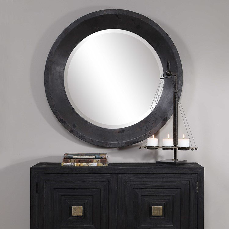 Uttermost Frazier Dark Gray Charcoal Round Mirror - Image 1