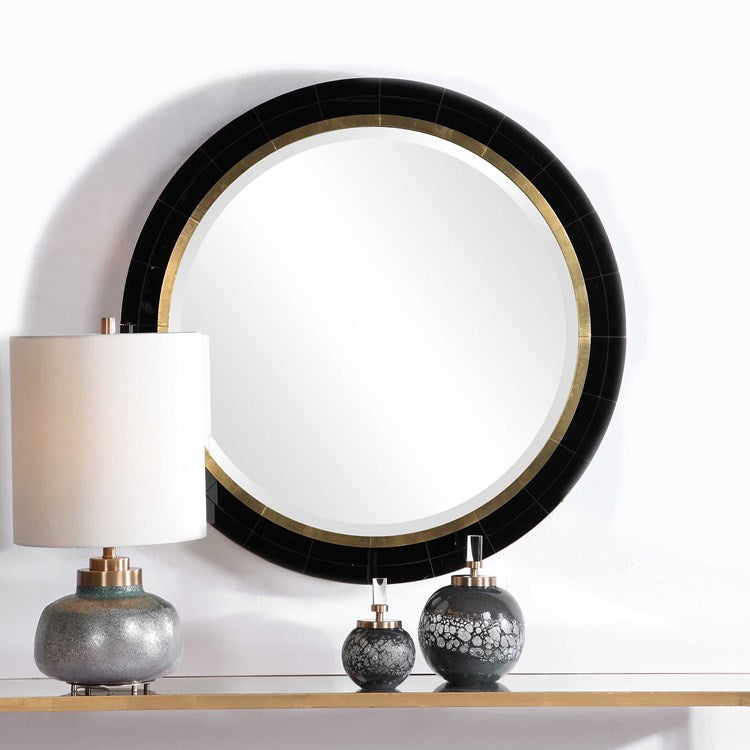 Uttermost Nayla Black and Antique Brass Round Mirror - Image 1