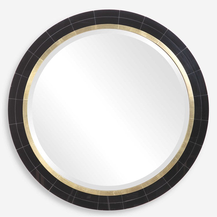 Uttermost Nayla Black and Antique Brass Round Mirror - Image 3