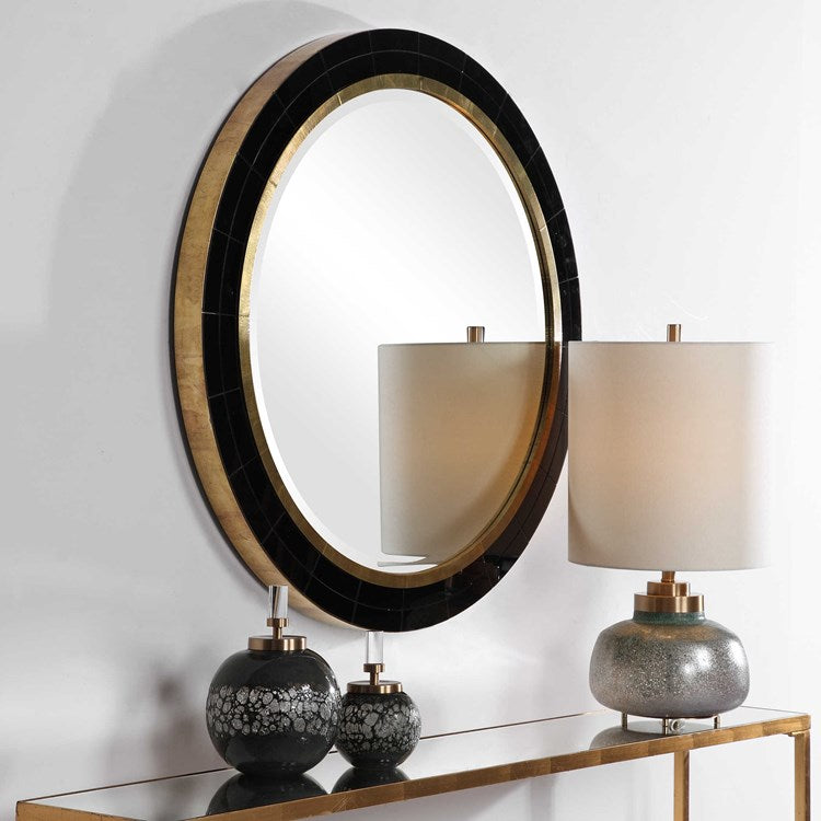 Uttermost Nayla Black and Antique Brass Round Mirror - Image 2