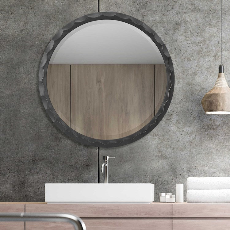 Uttermost Scalloped Edge Aged Black Round Mirror - Image 2