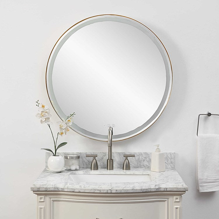 Uttermost Crofton Lighted Brass Round Mirror - Image 1