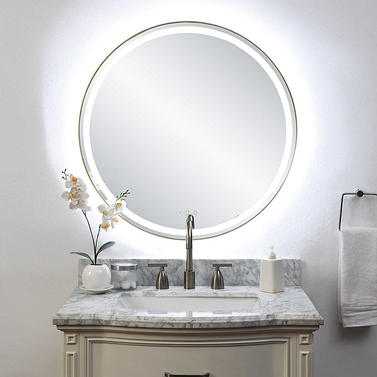 Uttermost Crofton Lighted Brass Round Mirror - Image 3