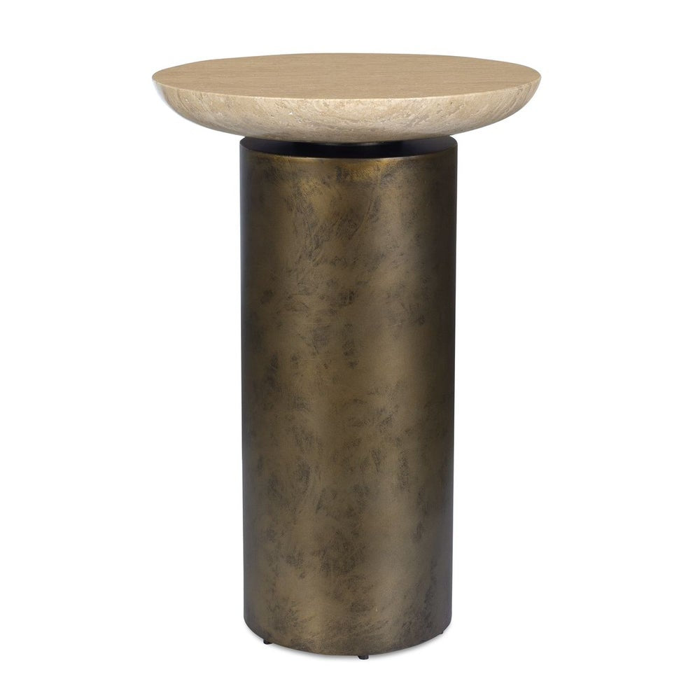 Uttermost Oslo Travertine and Antiqued Brass Finished Iron Accent Table ~ Indoor And Outdoor Use