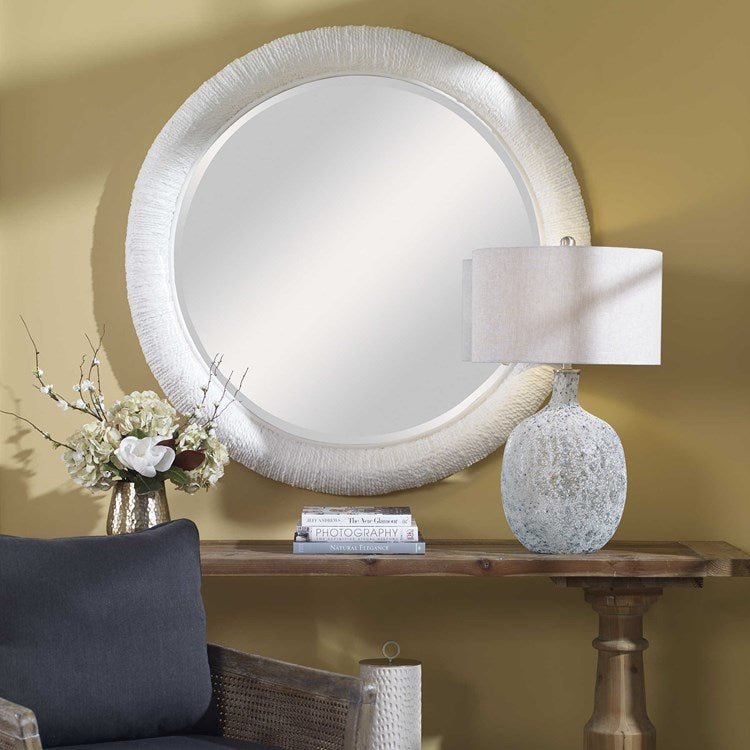 Uttermost Mariner White Woven Rattan Round Mirror - Image 1