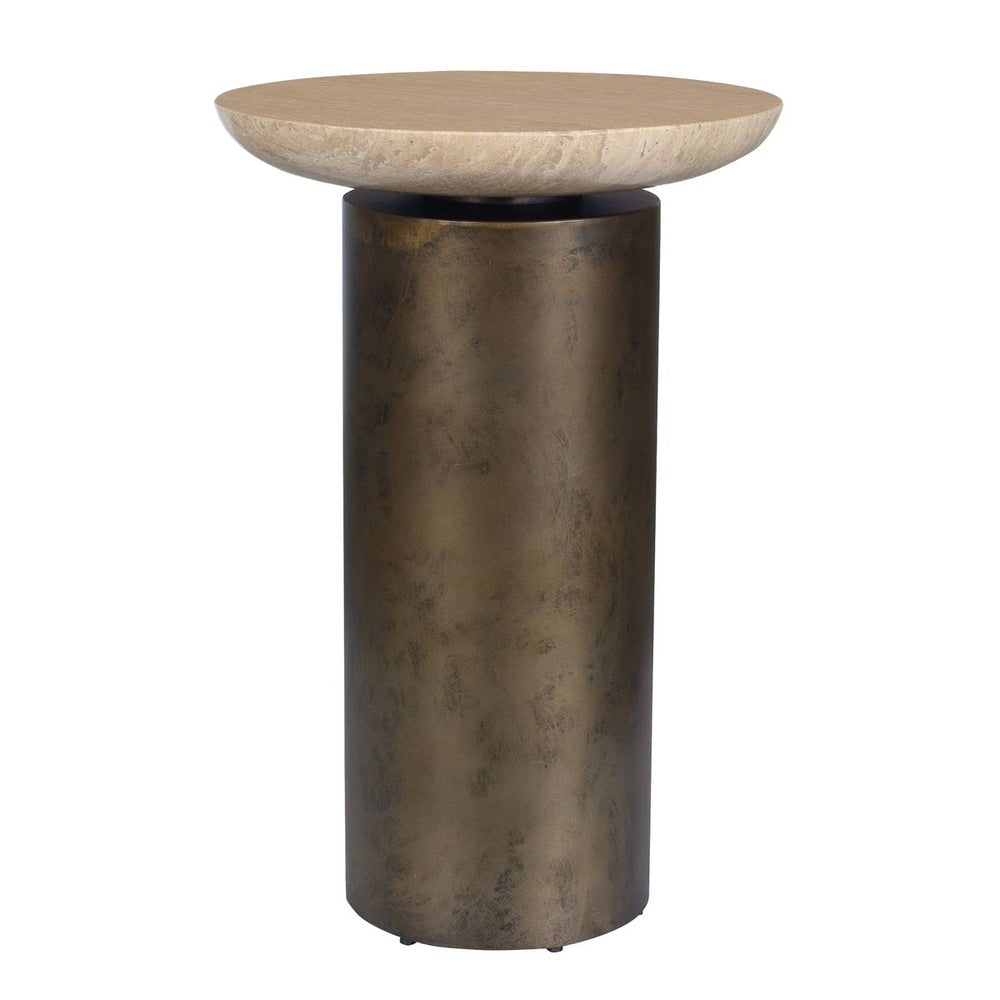 Uttermost Oslo Travertine and Antiqued Brass Finished Iron Accent Table ~ Indoor And Outdoor Use - Image 2