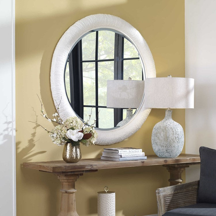 Uttermost Mariner White Woven Rattan Round Mirror - Image 3