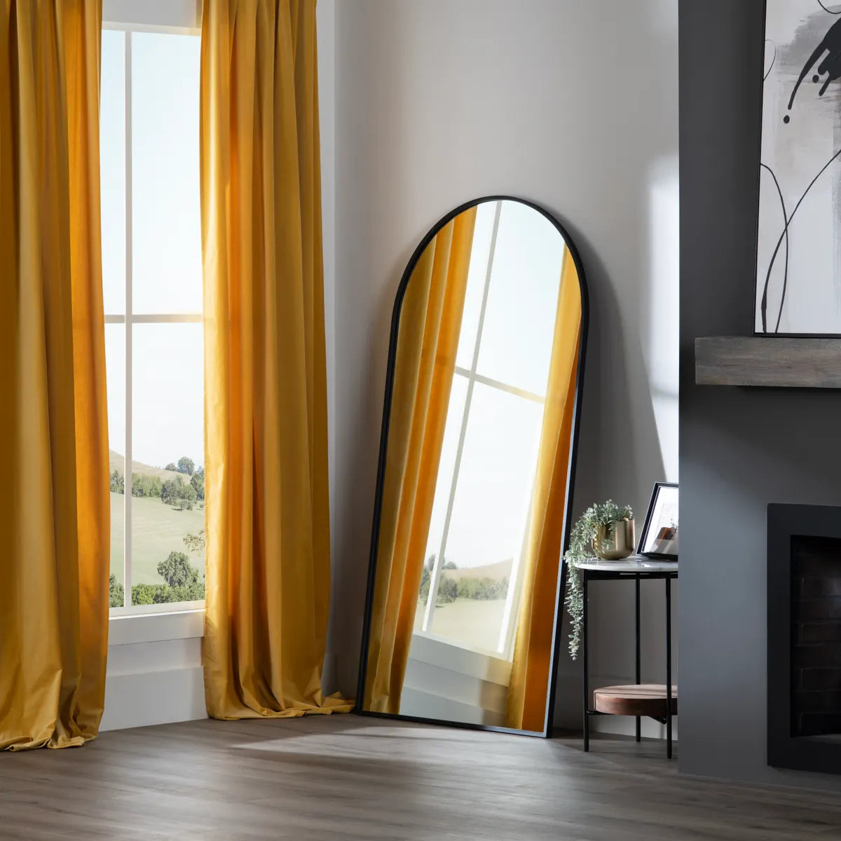 Crestview Collection Pierson 1 Matte Black Arch Mirror - Image 1