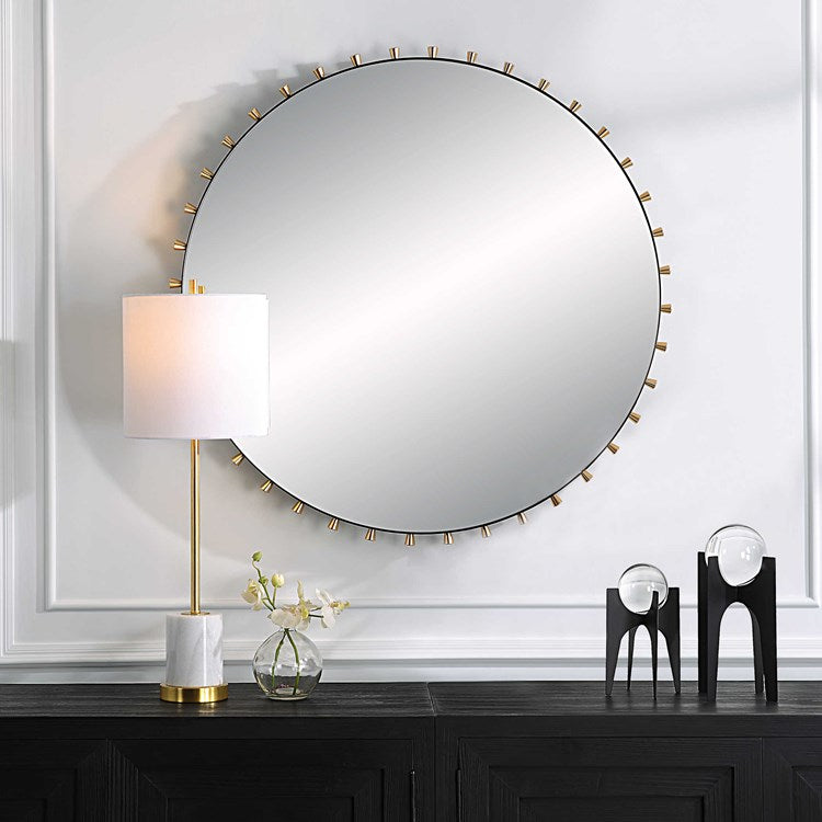 Uttermost Cosmopolitan Matte Black and Brass Round Mirror - Image 1