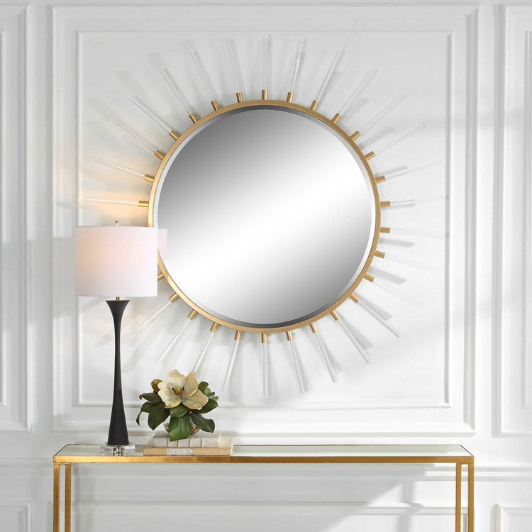 Uttermost Oracle Metallic Gold Leaf and Acrylic Round Mirror - Image 1
