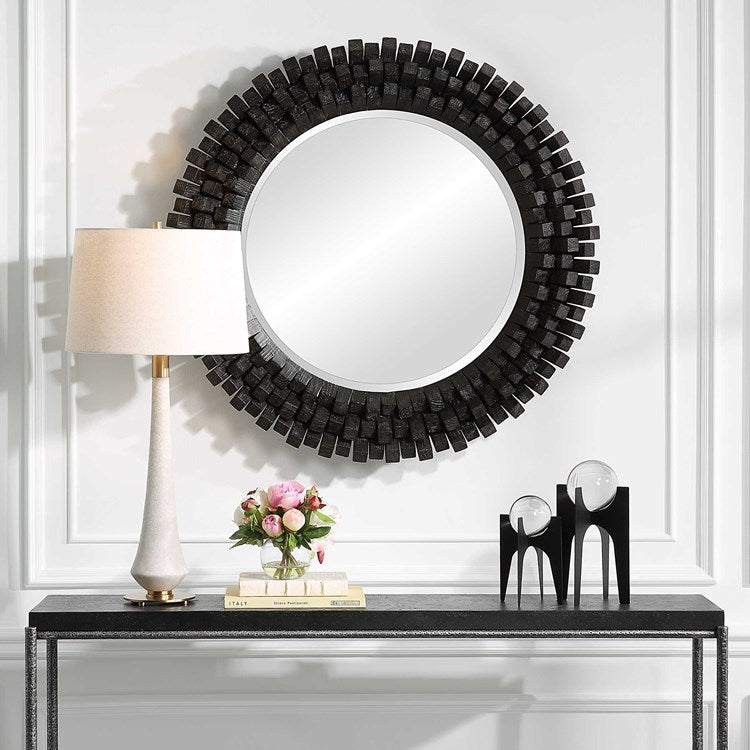 Uttermost Circle of Piers Black Wood Round Mirror - Image 1