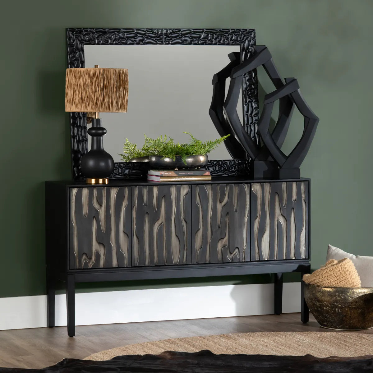 Crestview Collection Dalton 1 Black Framed Mirror - Image 1