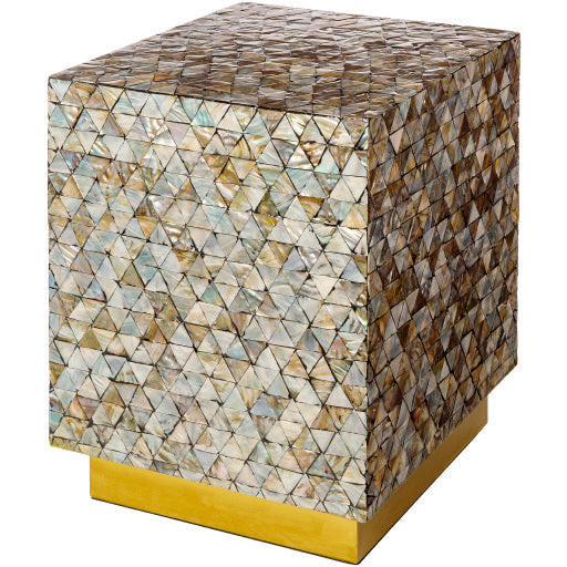 Surya Iridescent Modern Shell and Wood With Gold Base Accent Side Table ISC-009 - Image 1