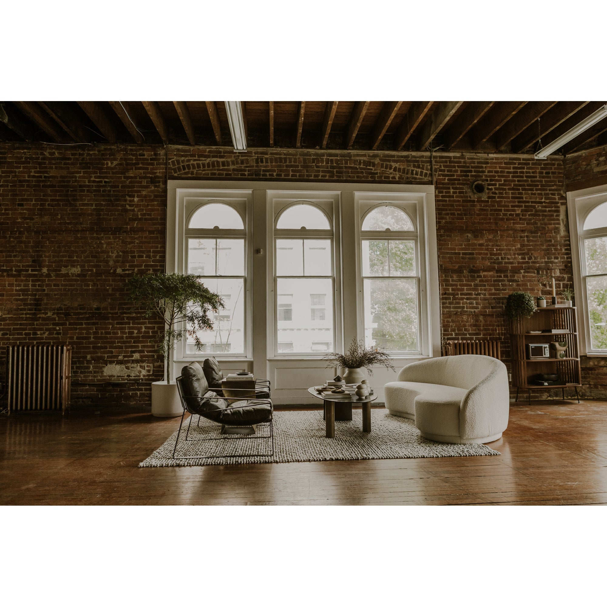 Moe’s Home Collection Excelsior Cream Boucle Curved Sofa