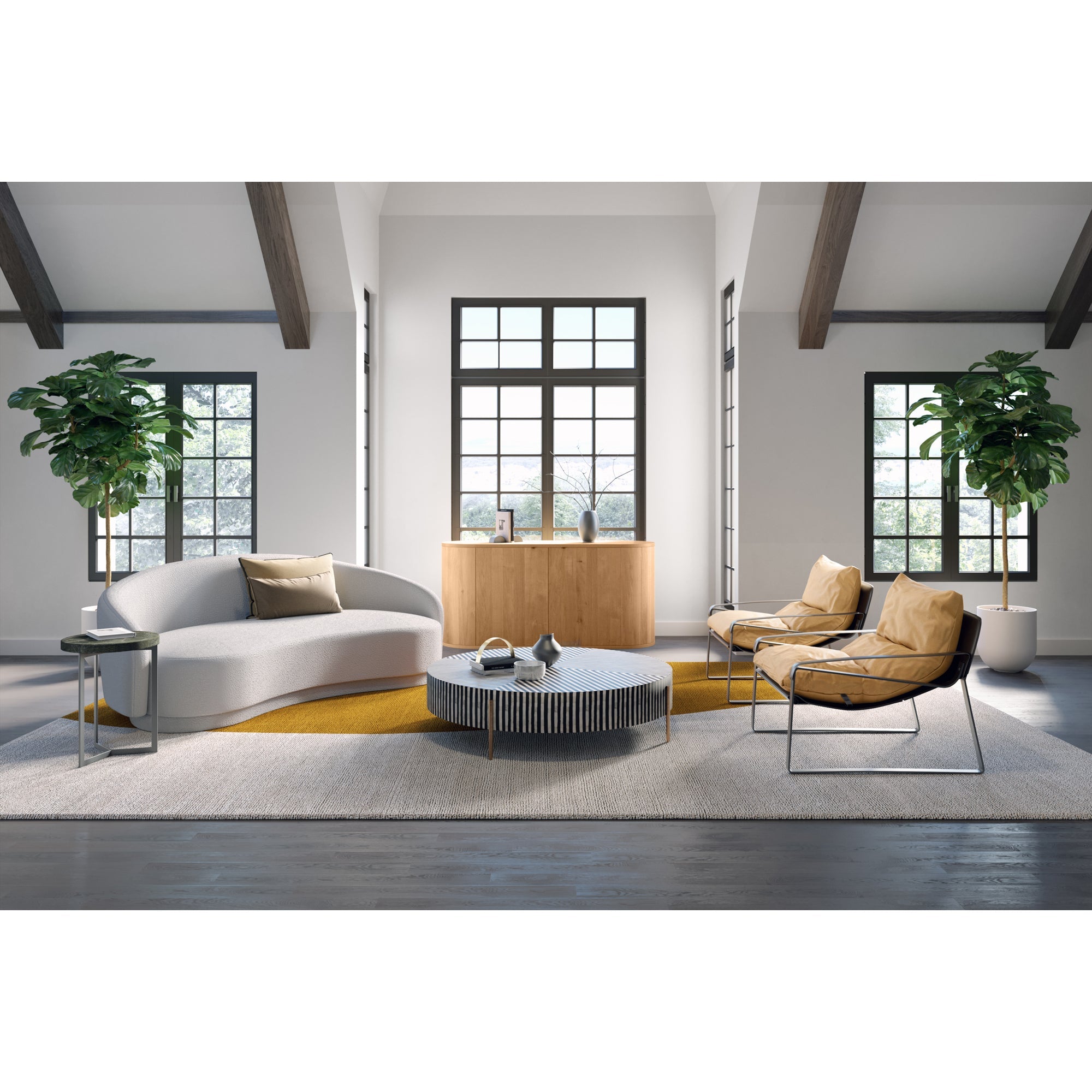 Moe's Home Collection Excelsior Cream Boucle Curved Sofa - Image 2