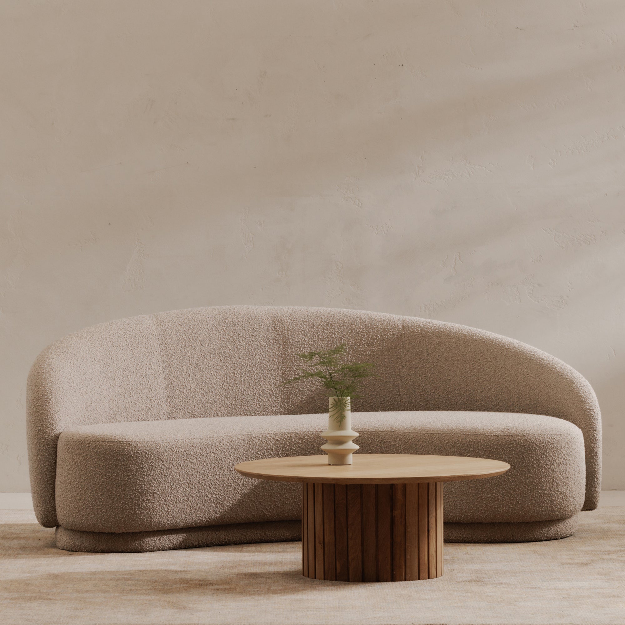 Moe’s Home Collection Excelsior Shiitake Beige Boucle Curved Sofa