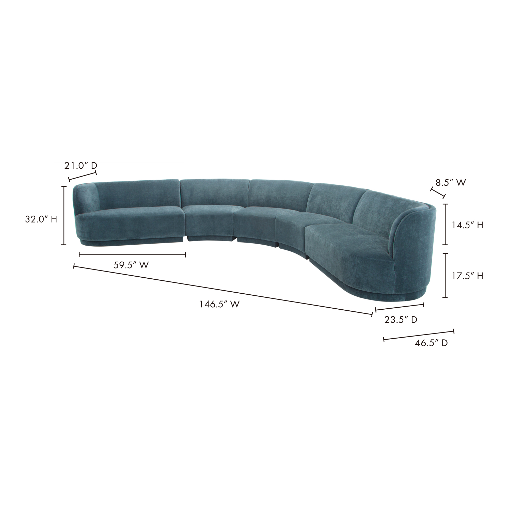 Moe's Home Collection Yoon Radius Nightshade Blue Modular Sectional - Image 3