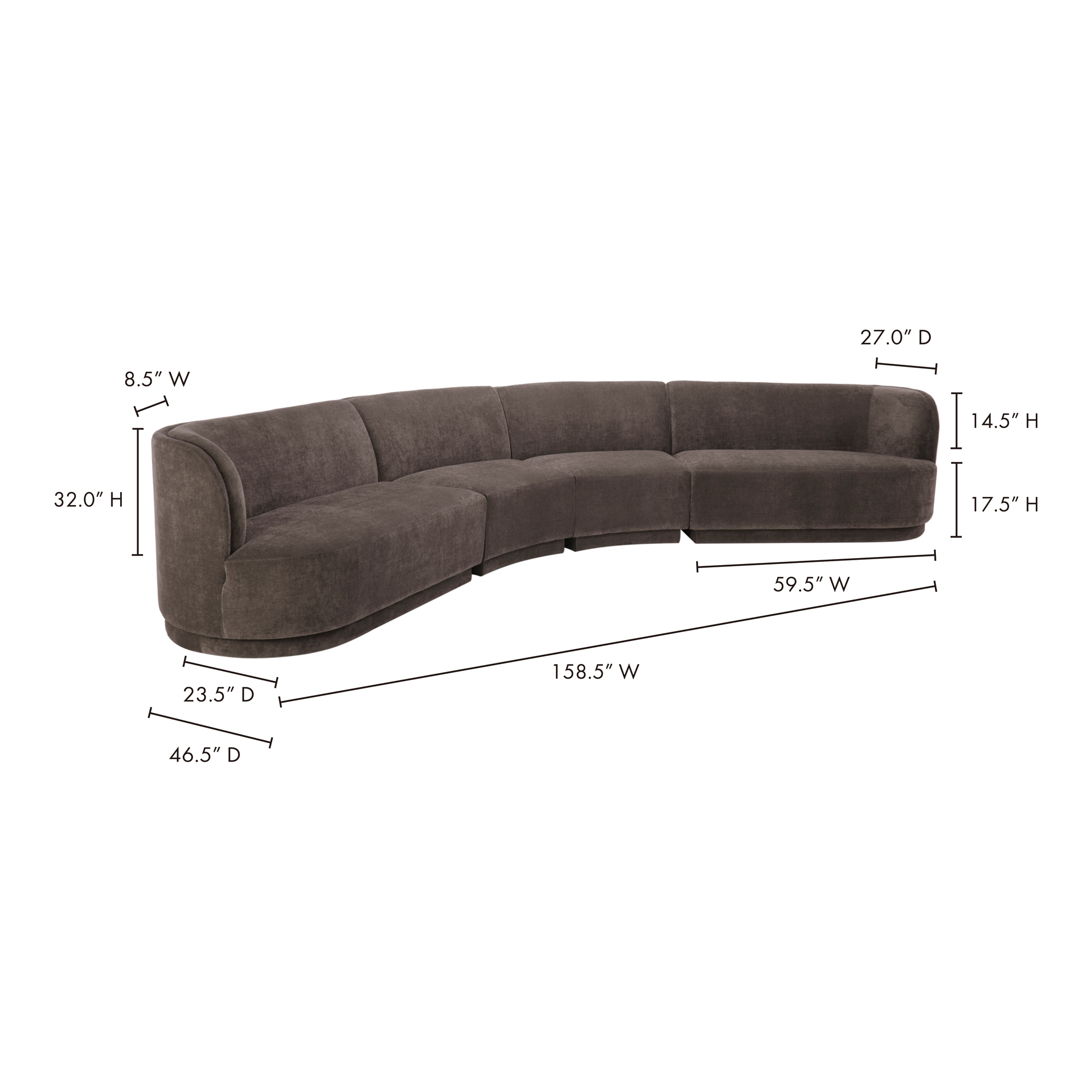 Moe's Home Collection Yoon Eclipse Grey Modular Sectional Chaise Left-Facing - Image 3