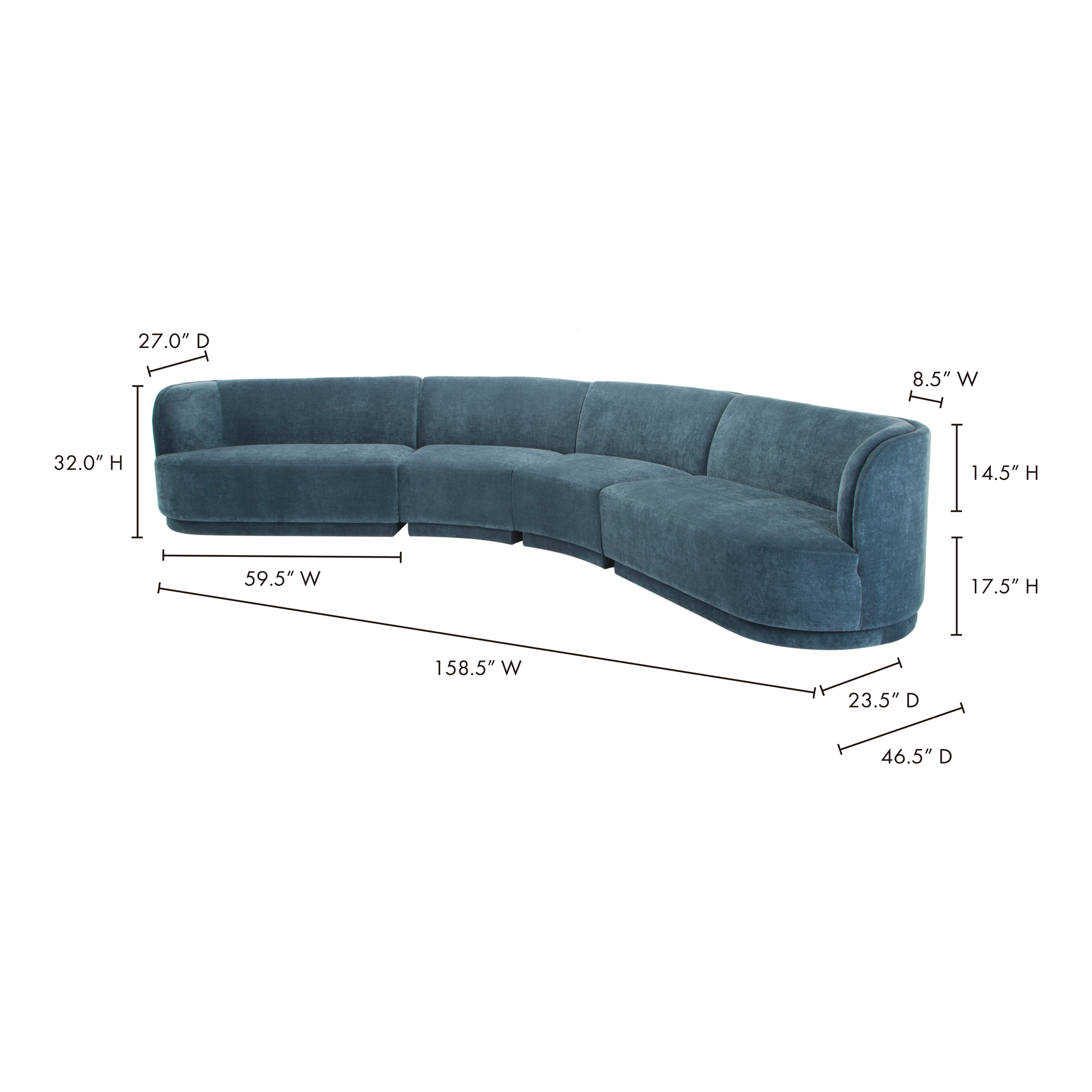 Moe's Home Collection Yoon Eclipse Nightshade Blue Modular Sectional Chaise Left-Facing - Image 3