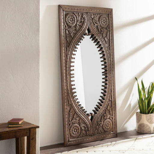 Surya Wall Decor & Mirrors Jodhpur Modern Large Wall Mirror Natural Carved Wood Finish JOD-002 - Image 1