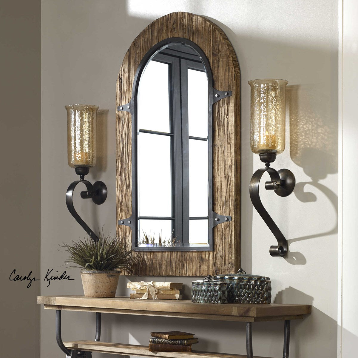 Uttermost Joselyn Antique Bronze with Amber Glass Candle Sconce - Image 1