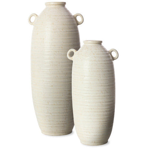 Surya Kushan Collection Modern Set of 2 Cream & White Textured Floor Vases KUH-001 - Image 1
