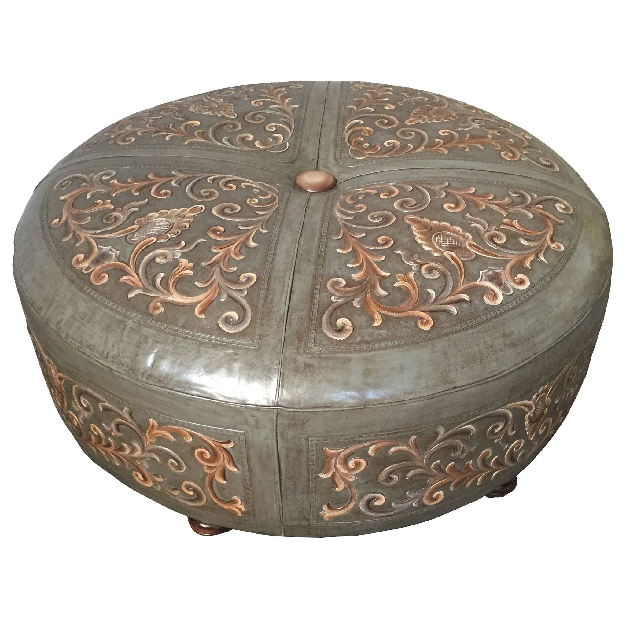 Casa Bonita Modern Rustic Leather Ottoman