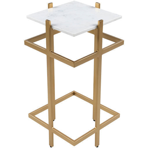 Surya Lindsey Modern Marble Top With Gold Metal Base Accent Side Table LEY-100 - Image 1