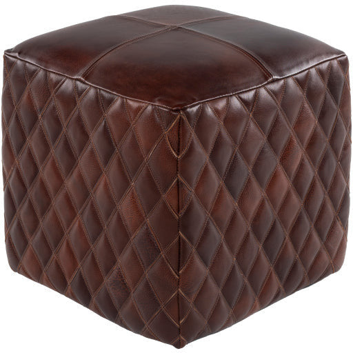 Surya Leonardo Modern Rustic Brown Quilted Leather Ottoman LOPF-001 - Image 2