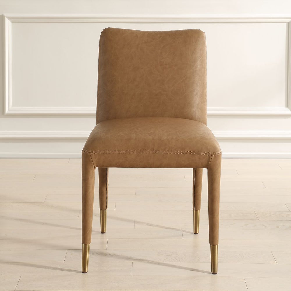 Uttermost Conifer Camel Faux Leather Modern Dining Chairs Set of 2 - Image 1