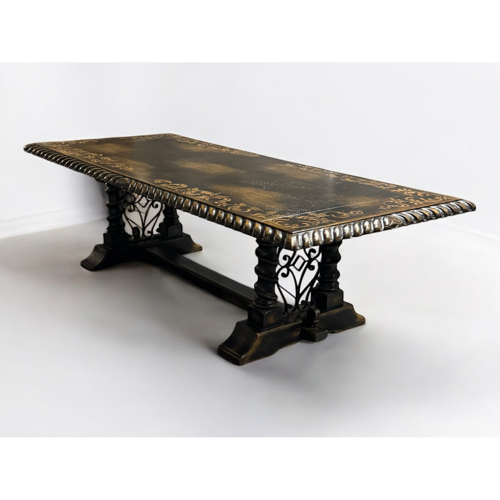 Casa Bonita Peruvian Hand-Painted Carved Wood Madrid Dining Table 10 Foot - Image 1