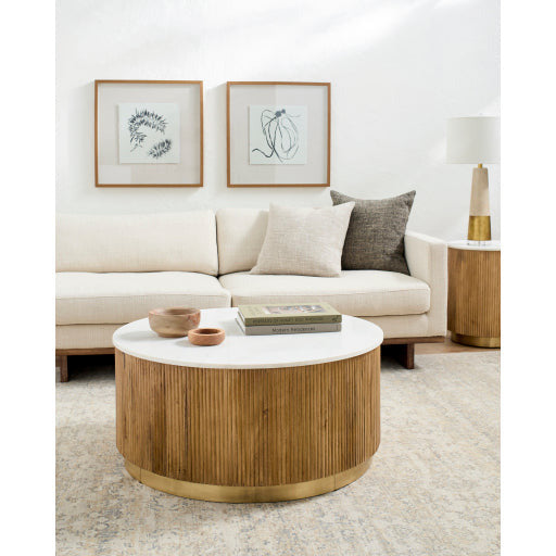 Surya Nems Modern Marble Top & Mango Wood With Brass Base Round Coffee Table NMS-001 - Image 1