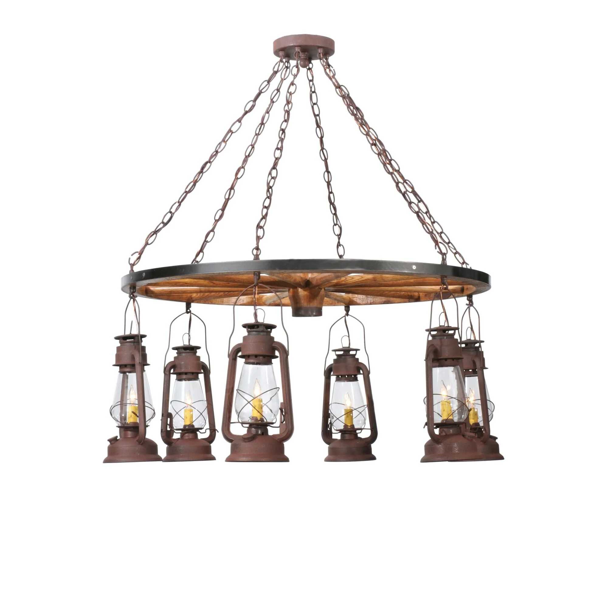 Meyda Lighting Miners Lantern Wagon Wheel 40 Inch 6 Light Chandelier Cp12968 - Image 1