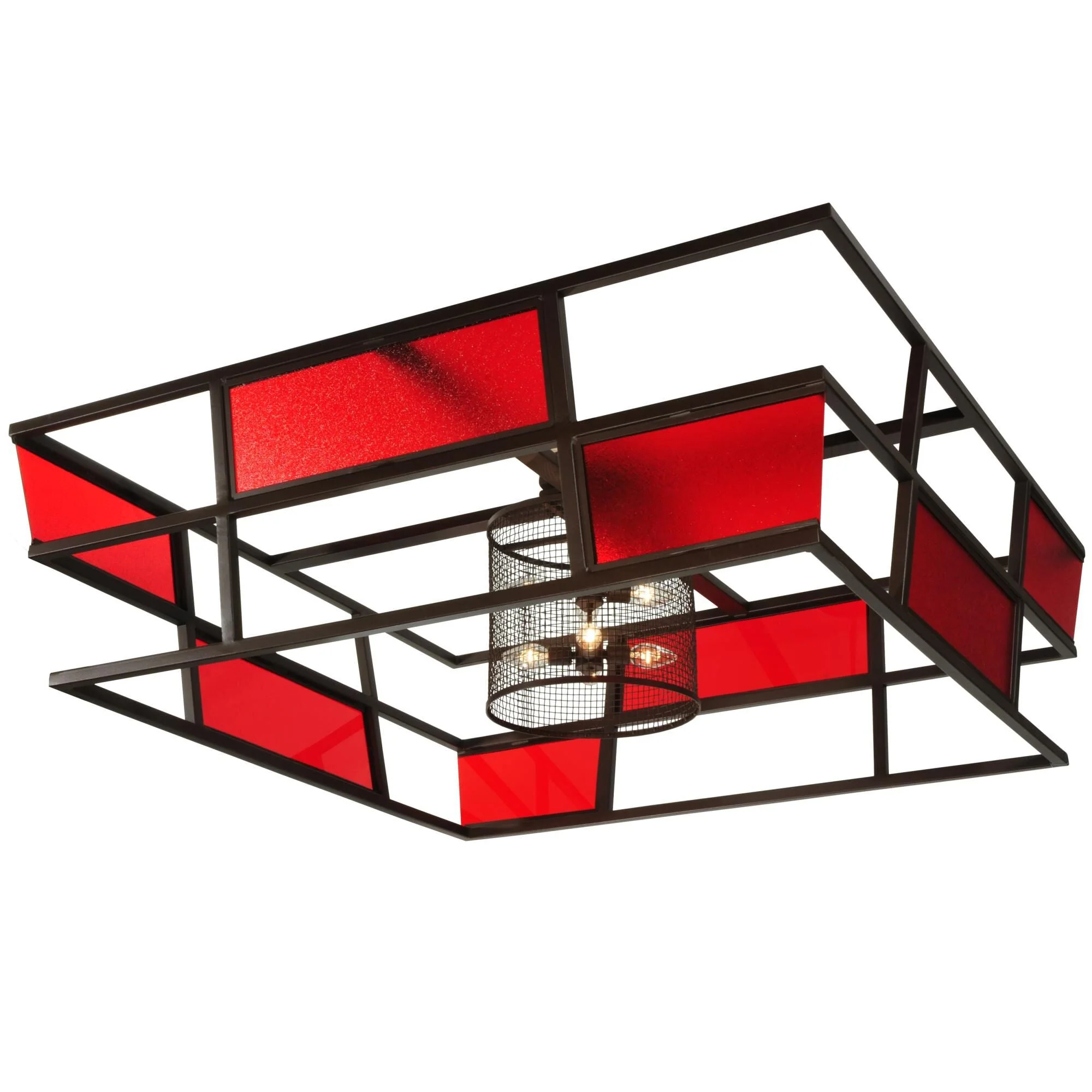 Meyda Lighting Tavern Red Block 7722 Inch 8 Light Flush Mount Cp16926 - Image 1