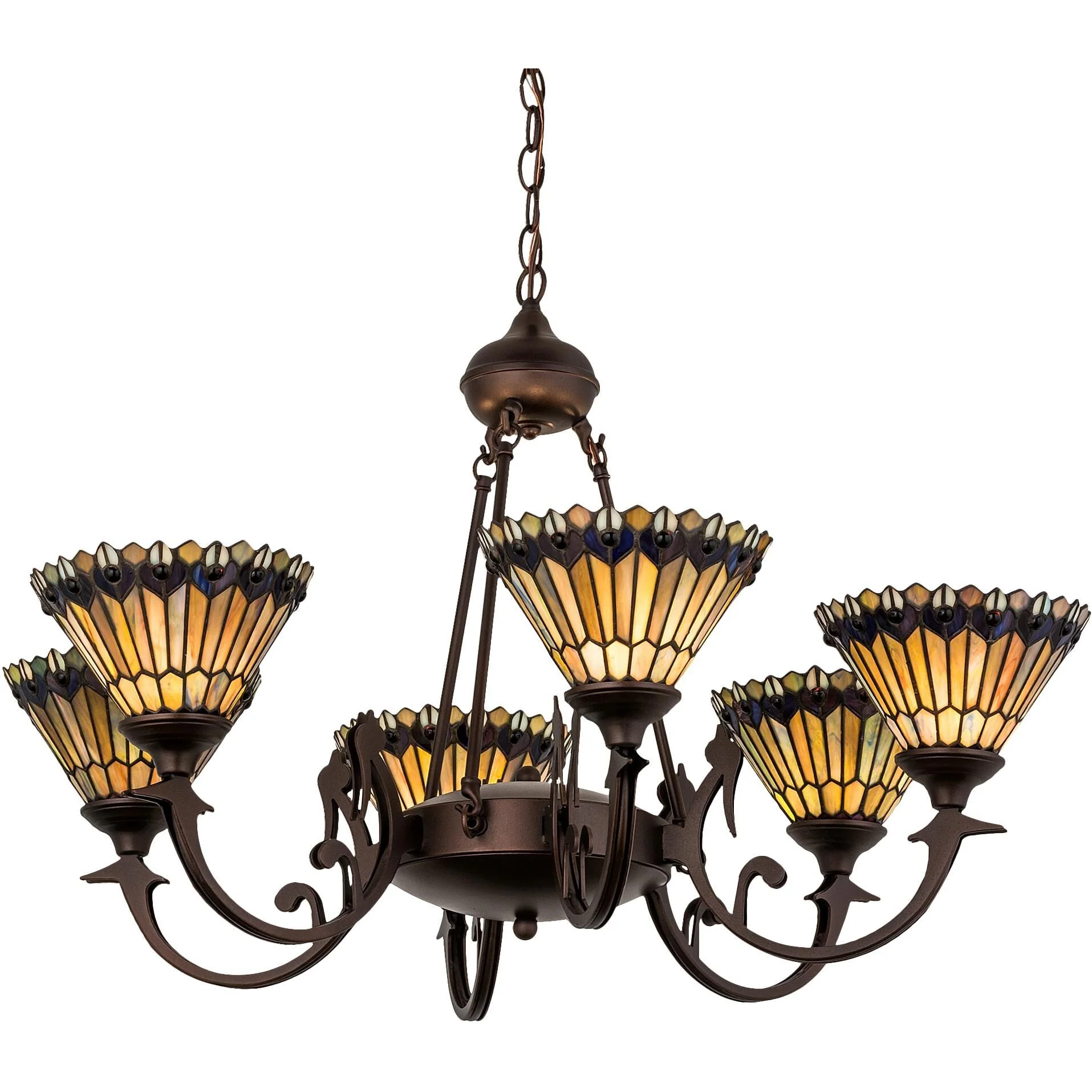 Meyda Lighting Tiffany Jeweled Peacock 33 Inch 6 Light Chandelier Cp23125 - Image 1
