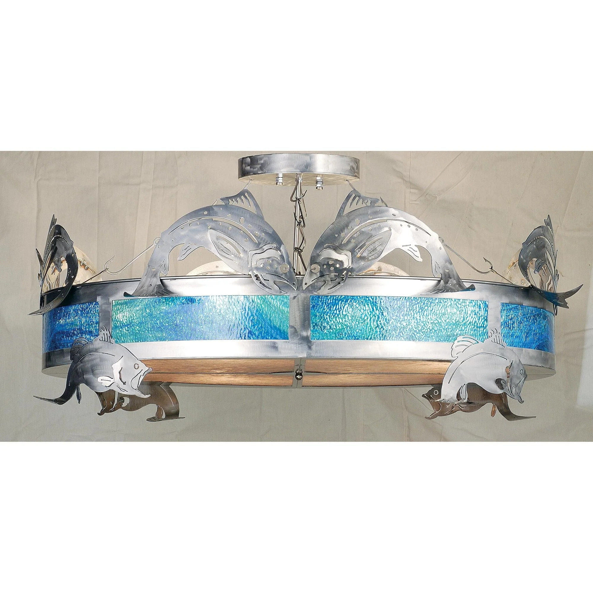 Meyda Lighting Catch Of The Day Trout 65 Inch 8 Light Semi Flush Mount Cp93393 - Image 1