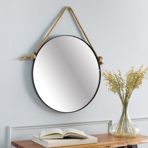 Surya Wall Decor & Mirrors Thaddeus Rustic Modern Round Mirror Black Finish THD-001 - Image 1