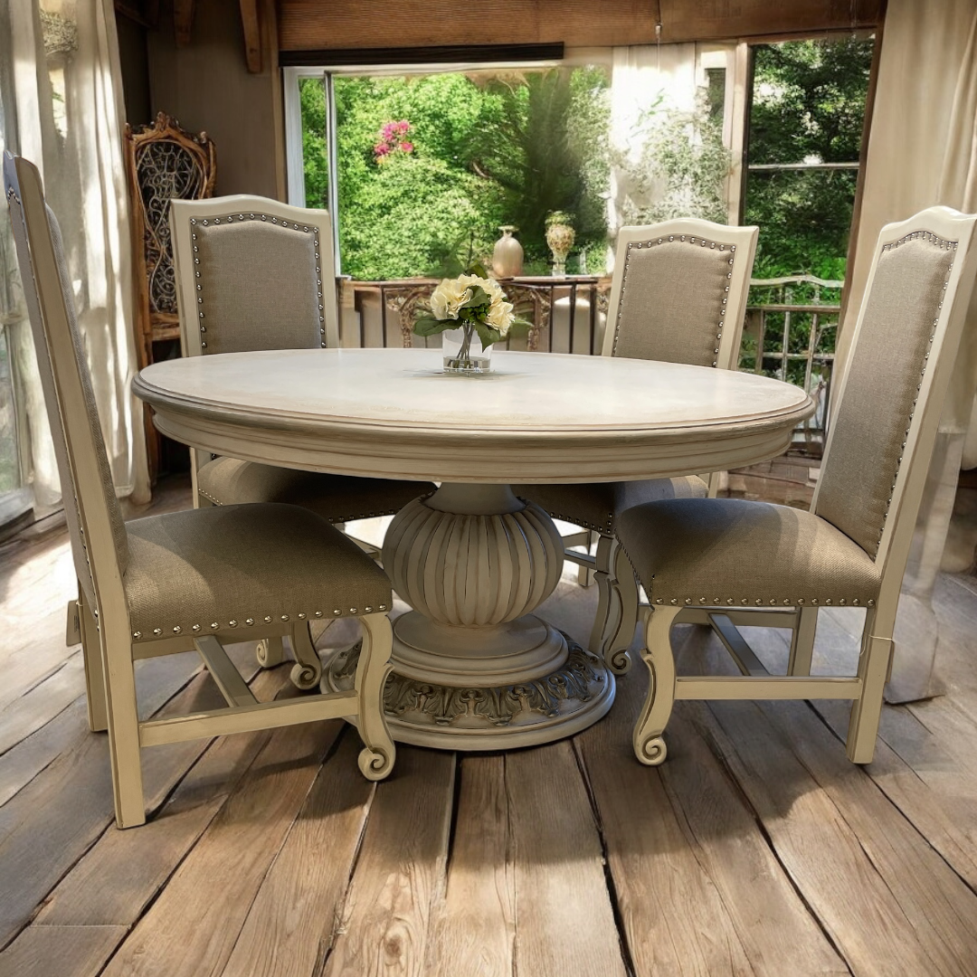 Casa Bonita Peruvian Hand-Painted and Carved Wood 60” Round Orleans Dining Table - Image 3