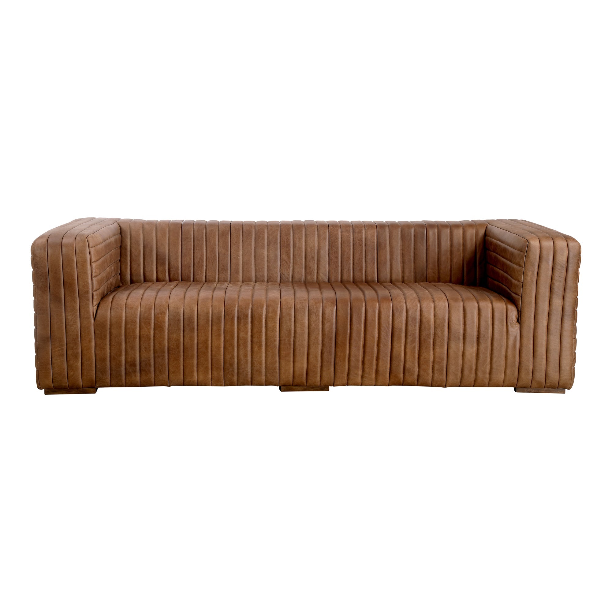 Moe's Home Collection Castle Channel Stitched Brown Leather Sofa - Image 2