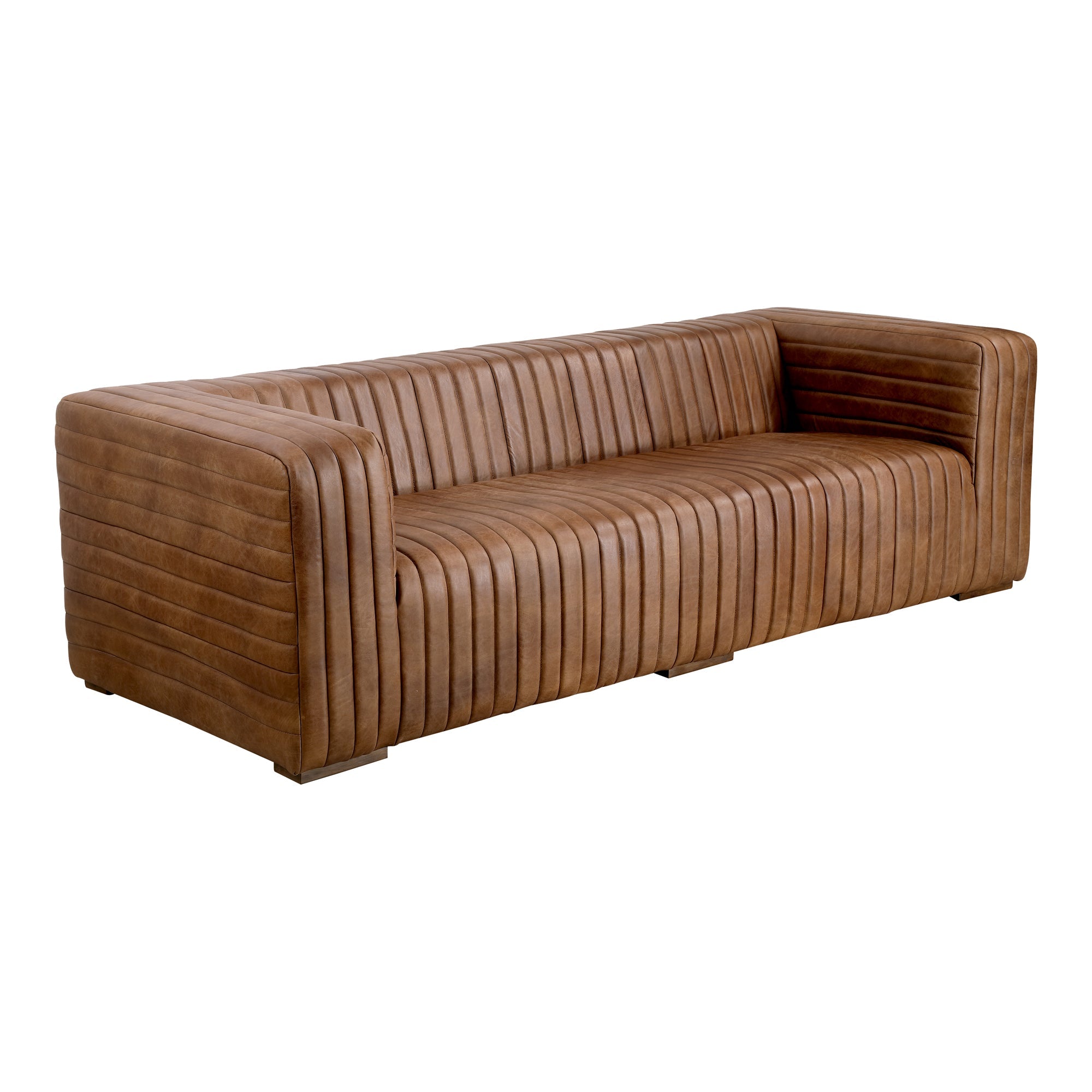 Moe's Home Collection Castle Channel Stitched Brown Leather Sofa - Image 3