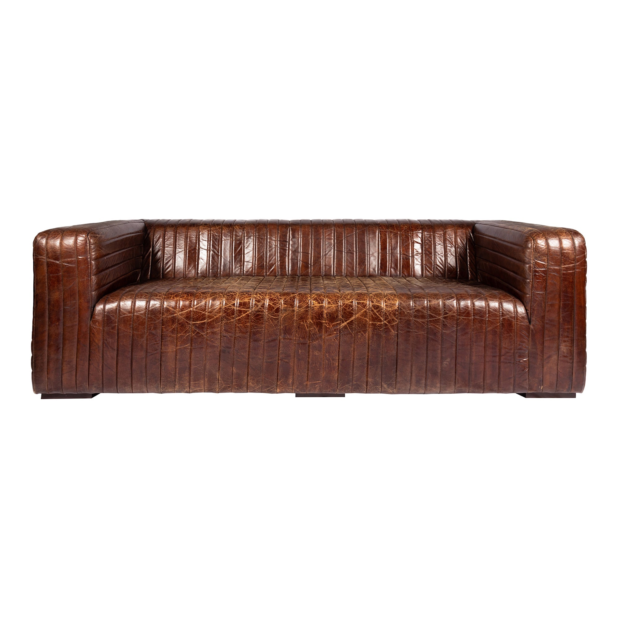 Moe's Home Collection Castle Channel Stiched Dark Brown Leather Sofa - Image 3