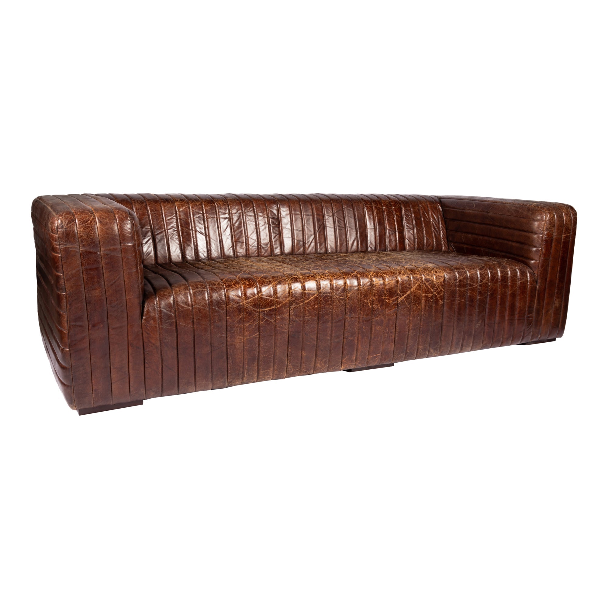 Moe's Home Collection Castle Channel Stiched Dark Brown Leather Sofa - Image 2