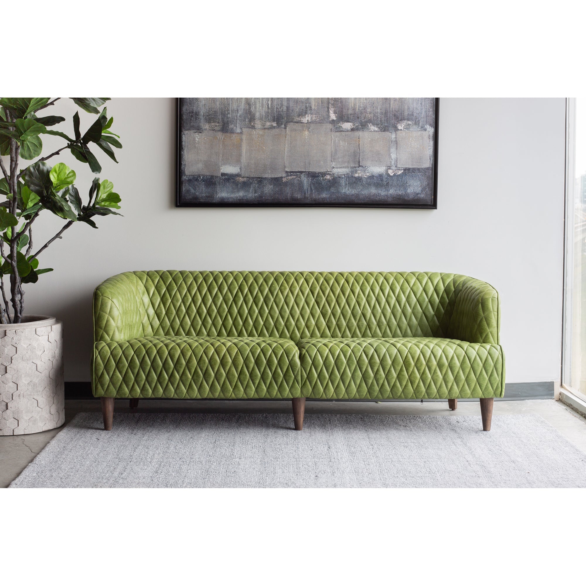 Moe's Home Collection Magdelan Diamond Tufted Green Leather Sofa - Image 1