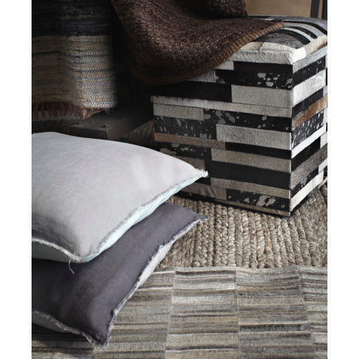 Surya Appalachian Modern Rustic Hair On Hide Ivory, Dark Brown & Black Patched Leather Pouf Ottoman POUF-240 - Image 3