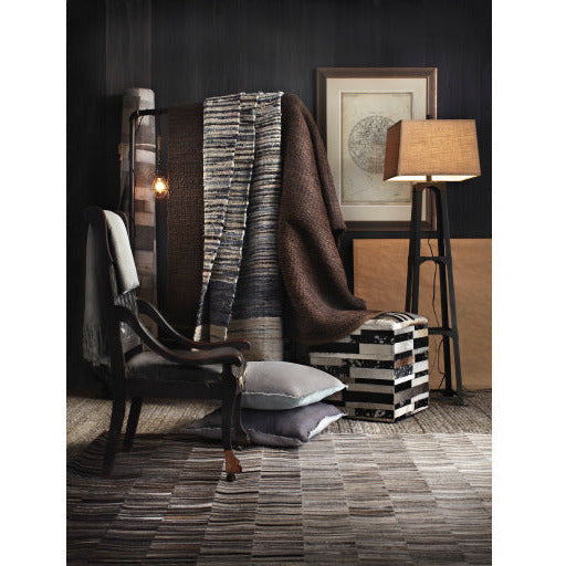 Surya Appalachian Modern Rustic Hair On Hide Ivory, Dark Brown & Black Patched Leather Pouf Ottoman POUF-240