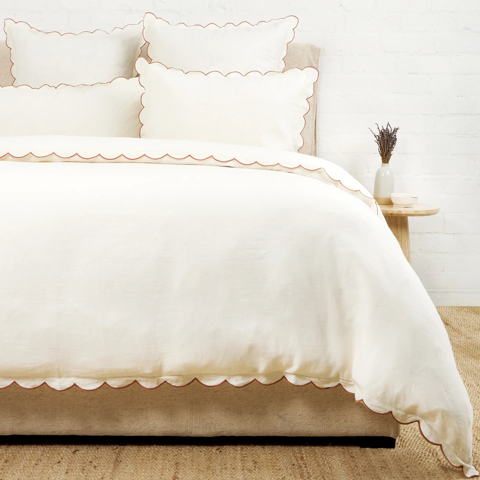 Pom Pom at Home Kelly Cream and Terracotta Linen Scalloped Duvet Cover & Pillow Shams ~ Available in Queen and King Sizes - Image 1