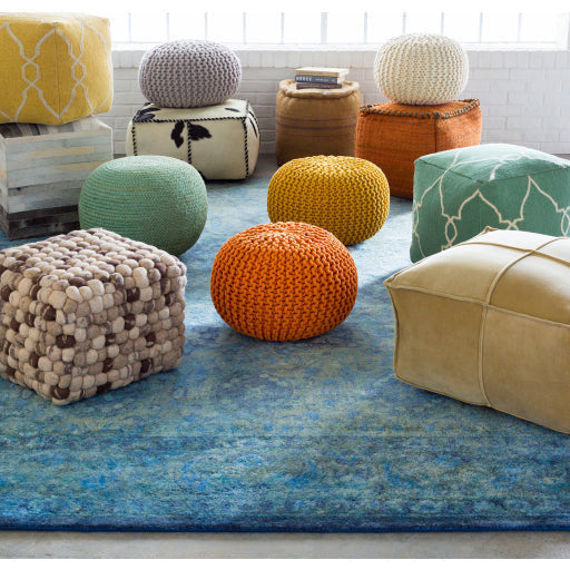 Surya Summit Modern Rustic Brown, Tan, Beige & Charcoal Wool Pouf Ottoman POUF-14 - Image 3