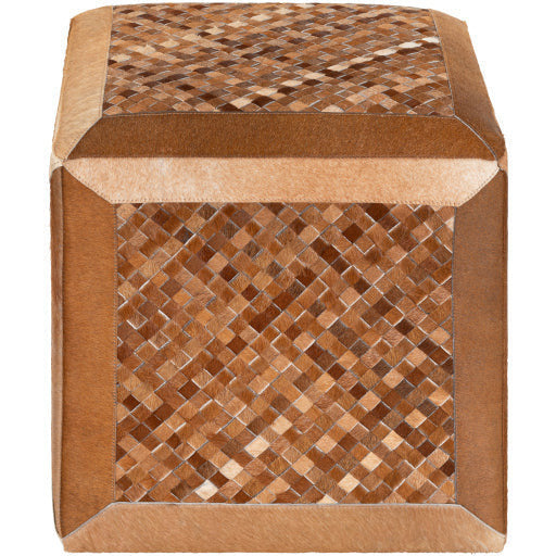 Surya Houston Modern Rustic Hair On Hide Brown & Tan Patchwork Leather Ottoman  HOPF-002 - Image 3