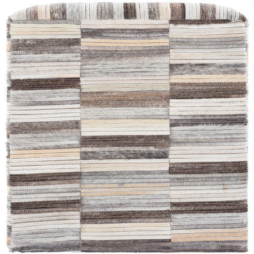 Surya Zander Modern Hair On Hide Gray, Light Gray & Charcoal Patched Leather Pouf Ottoman ZNPF-005 - Image 3