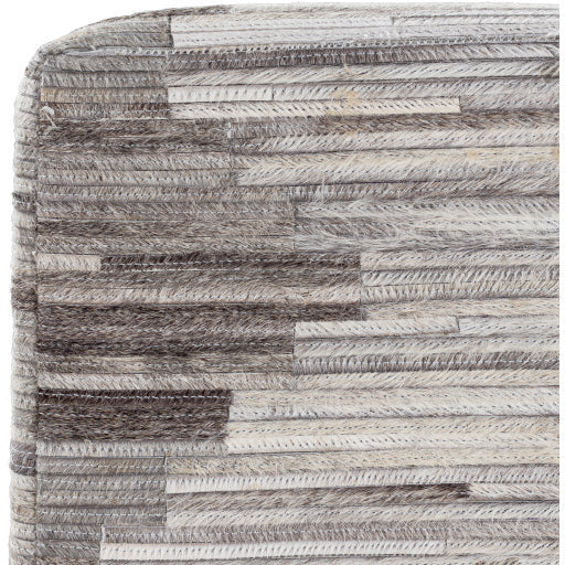 Surya Zander Modern Hair On Hide Gray, Charcoal, Light Gray & Tan Patched Leather Pouf Ottoman ZNPF-006 - Image 2